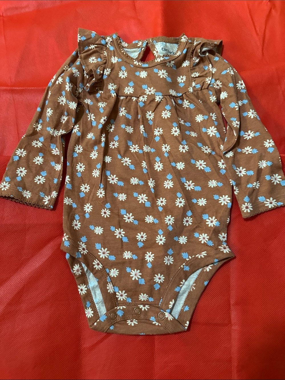Carter's Brown Floral Long-Sleeve Bodysuit with White and Blue Daisies